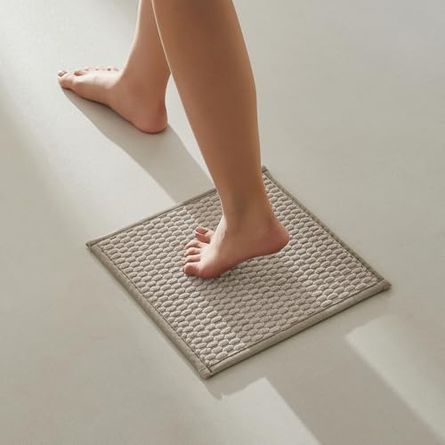 TYUU Small Bathroom Rugs, Non Slip Washable Bath Rugs Super Absorbent Bathroom Rug Thin Quick Dry Low Pile Bath Mats, Beige 12"x12" - color: Beige01, size: 1' X 1' (Rectangular)