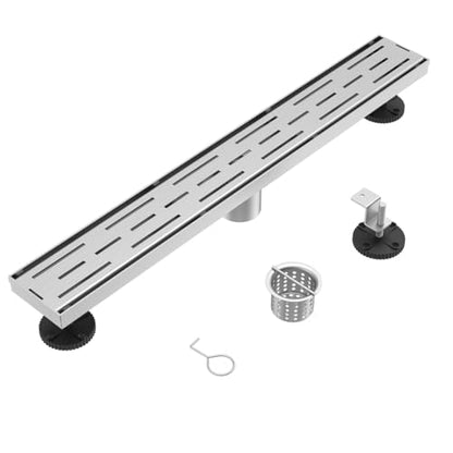 ELLO&ALLO 28 Inch Linear Shower Drain Brushed Nickel, SUS304 Stainless Steel Rectangle Shower Floor Drain with Removable Pattern Grate - color: Brushed Nickel, size: 28 In Grid Cover