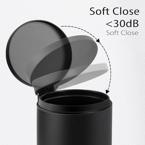 TIPGO Small Bathroom Trash Can with Lid Soft Close, 1.2 Gal, Matte Black | Hands-Free Step Pedal, Removable Inner Bucket, 4.5 Liters, Round Stainless Steel Garbage Can for Bedroom, Office, Kitchen - color: Matte Black