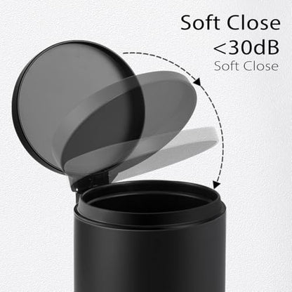 TIPGO Small Bathroom Trash Can with Lid Soft Close, 1.2 Gal, Matte Black | Hands-Free Step Pedal, Removable Inner Bucket, 4.5 Liters, Round Stainless Steel Garbage Can for Bedroom, Office, Kitchen - color: Matte Black