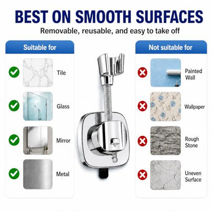 Suction Cup Shower Head Holder, Chrome, Adjustable, No Drill | Strong Suction Hold, No-Drill Removable Mount, Adjustable Angle for Smooth Tile, Glass, Marble and Metal; Fits 1/2-Inch Hoses - style: Chrome-D