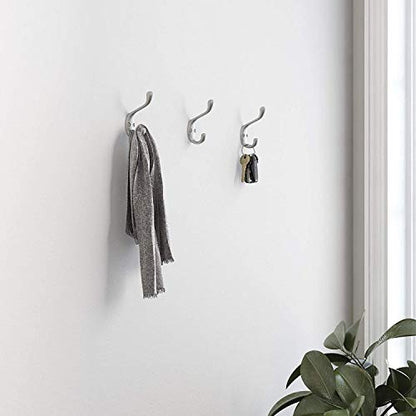 Franklin Brass Heavy Duty (5-Pack) Coat and Hat Wall Hooks Double Hooks for Hanging Matte Nickel Wall Mount Hanger Backpack, Purse, Bag, Towel Organization Decorative Wall Hooks FBCHH5-MN-C