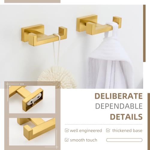 Angle Simple Double Towel Hook Brushed Dark Gold, Bath Robe Holder, 2 Pack | SUS304 Stainless Steel Coat Hook for Bathroom Kitchen Hotel RV, Screw Wall Mount - color: Brushed Dark Gold, size: 2 Pack