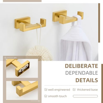 Angle Simple Double Towel Hook Brushed Dark Gold, Bath Robe Holder, 2 Pack | SUS304 Stainless Steel Coat Hook for Bathroom Kitchen Hotel RV, Screw Wall Mount - color: Brushed Dark Gold, size: 2 Pack