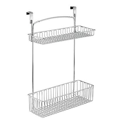 mDesign Over Cabinet Kitchen Storage Unit - Practical Organiser with Stainless Steel Storage Baskets - Hanging Cupboard Organiser for Cleaning Supplies and Cookware - Chrome