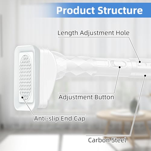 White One-Click Shower Curtain Rod Adjustable Tension Carbon Steel Telescopic Rod 40-87" Easy to Install without Drilling Holes Tension Curtain Rod for Bathroom Tension Rod - color: White, size: 40-87"