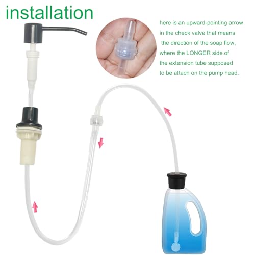 Under Sink Soap Dispenser Extension Tube Kit – 47" Hose with Check Valve & Weighted Ball – Connect Sink Dispenser to Large Dish Soap Bottle – No More Refills – Includes 4 Universal Bottle Caps