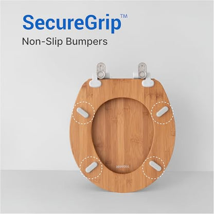 Bamboo Toilet Seat Round, Soft Close | Magnetic Quick-Release for Easy Cleaning, Arch-Tite Never Loosens, Adjustable Fit - size: Round