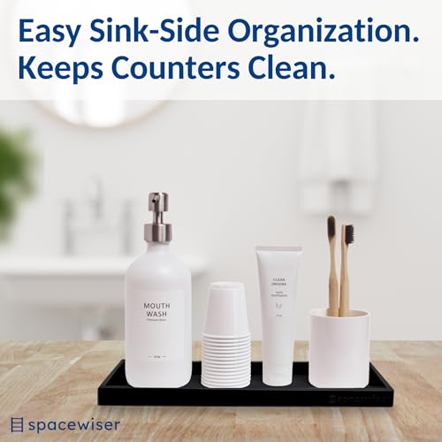 Silicone Countertop & Vanity Bathroom Tray – 2 PC 11.7" | Bathroom Tray Set, Bathroom Tray Countertop, Bathroom Counter Tray, Dish Soap Kitchen Tray & Bathroom Organizer Countertop - color: Black, size: 2 PC Large - 11.7”