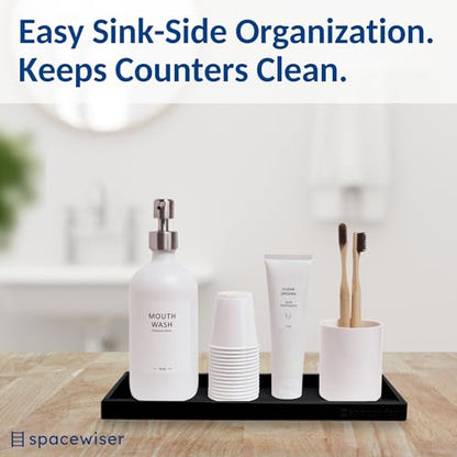 Silicone Countertop & Vanity Bathroom Tray – 2 PC 11.7" | Bathroom Tray Set, Bathroom Tray Countertop, Bathroom Counter Tray, Dish Soap Kitchen Tray & Bathroom Organizer Countertop - color: Black, size: 2 PC Large - 11.7”