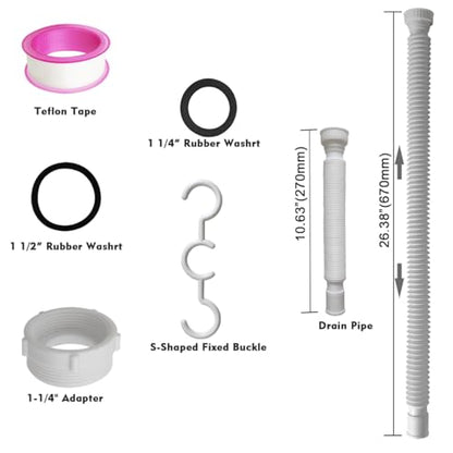White Flexible Expandable Bathroom P Trap, 1 1/4 to 1 1/2 Sink Drain Adapter Included, Wash Basin Rubber Tips Sink Drain Pipe, Universal Extension Tube for Kitchen Bathroom Sink Sewer Drain - color: White
