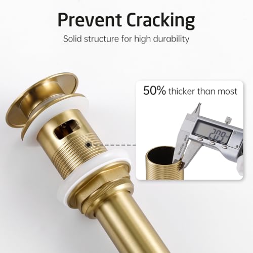 KES Vessel Sink Drain Pop Up Drain with Overflow Bathroom Stopper Assembly Brushed Gold for 1.6"-1.9" Sink Hole, All Metal Rustproof Brass and 304 Stainless Steel, S2008A-BZ | Brass and 304 Stainless Steel, Vanity Bathroom Stopper Assembly, Bathroom Use,