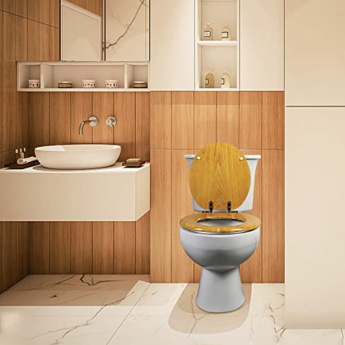 Angel Shield Durable Wood Veneer Natural Toilet Seat Metal Hinged Easy Clean Anti-scratch American Standard(Elongated,Oak) - color: Oak, size: Elongated-18.5”