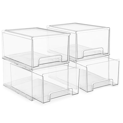 Sorbus Plastic Storage Bins Stackable Clear Pantry Organizer Box Bin for Organizing Kitchen Fridge, Food, Snack Pantry, Fruit, Vegetables, Bathroom, Wide & Narrow Deep (4 Pack) - size: 4 Pack