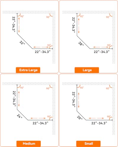 Corner Shower Curtain Rod Diamond Shaped, [22"-34.3"]x32"x[22"-34.3"] Heavy-Duty NEO Angle Shower Pole for Bathroom Bathtub with 12 Hooks & Ceiling Support - size: [22"-34.3"]x32"x[22"-34.3"]