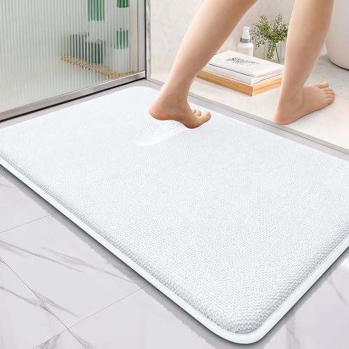 OLANLY Thick Memory Foam Bathroom Rugs 36x24, Absorbent Bath Mat, White | Soft Quick Dry Bath Rugs, Non-Slip, Machine Washable Carpet for Bathroom Floor, Tub and Shower, Home Decor Accessories - color: White, size: 36" X 24"
