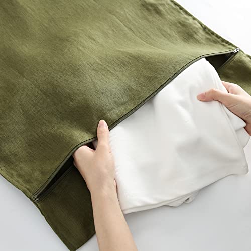 Linen Hanging Laundry Bag, 100% Linen Over The Door Laundry Hamper with Buttons and Zipper, Space Saving Door Hampers for Laundry Dirty Clothes Home Travel, Green - color: Green