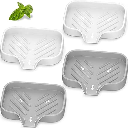 Gray & White Silicone Soap Holder, 4 Pcs Thicken High-Purity, Self-Draining socioeconomic Design for Showers - color: 2 Gray,2 White
