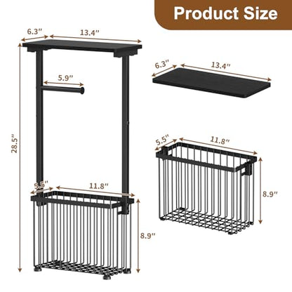 Free Standing Toilet Paper Holder with Storage Shelf – Bathroom Tissue Stand with Space for Phone, Wet Wipes and Magazines – All-in-One Toilet Roll Dispenser and Organizer Holds 4-6 Rolls - size: 28.5" H x 6.3" W x 13.4" D