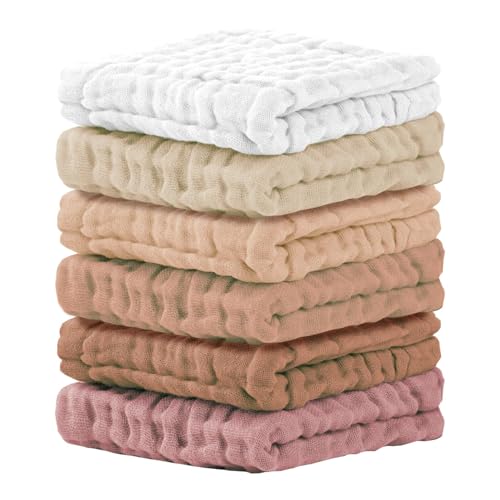 Cuddle Campus Baby Washcloths 6 Packs, Muslin Washcloths Baby,Cotton Burp Cloths, Extra Absorbent and Soft Wash Clothes for Newborns, 12x12 Inches - color: Set-13