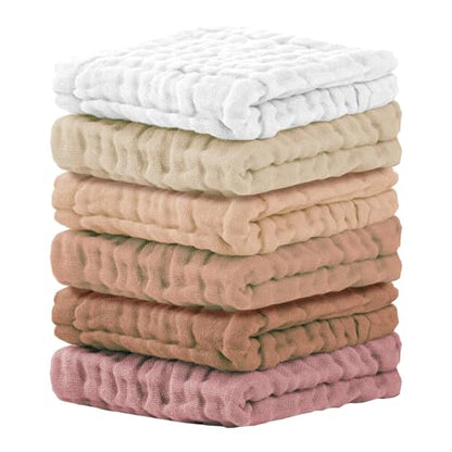 Cuddle Campus Baby Washcloths 6 Packs, Muslin Washcloths Baby,Cotton Burp Cloths, Extra Absorbent and Soft Wash Clothes for Newborns, 12x12 Inches - color: Set-13