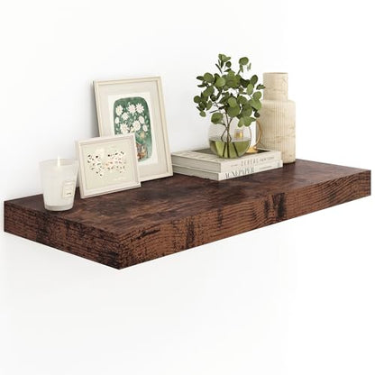 Heimlove 12" Deep Rustic Brown Floating Shelves,Over Toilet Long Wall Mounted Modern Farmhouse 36 inches,Wall Shelves with Invisible Brackets for Bedroom, Bathroom, Living Room, Kitchen, Set of 1 - color: Rustic Brown, size: 35.4"W x 11.6"D x 2"H, 1 Pack