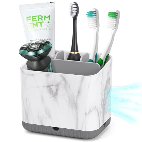 PARKMANI Toothbrush Holders for Bathrooms, Tooth Brush Holder for Bathroom Countertop Organizer, Kids Electric Toothbrush and Toothpaste Holder (Grey Marble Grain) - color: Grey Marble Grain