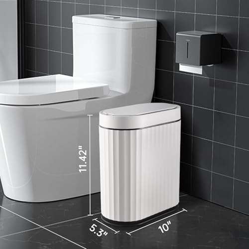 ELPHECO Bathroom Trash Can with Lid, 2 Gallon, Motion Sensor, Black White | Automatic Garbage Can, Slim Smart Trash Bin, Waterproof Plastic Wastebasket, Narrow Bin for Kitchen and Office - color: White Black