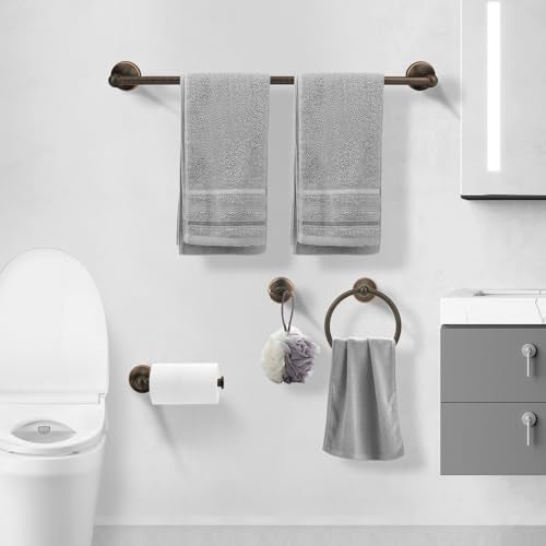 4 Piece Antique Bathroom Hardware Accessories Set Oil Rubbed Bronze,24 Inch Towel Bar Set,Towel Rack Set,Bathroom Towel Holder Set - color: Oil Rubbed Bronze