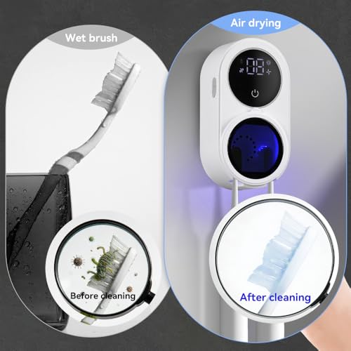 Automatic Toothbrush Holder for Bathroom, Wall Mounted Organizer with Smart Sensor, Fits Most Electric/Manual Toothbrushes, LED Display