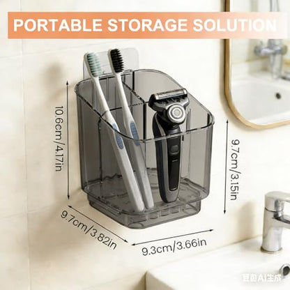 Toothbrush Holder Wall Mounted, 3 Slot Detachable Organizer with Divider and Toothpaste Holder for Electric and Manual Toothbrushes, Makeup Brush in Bathroom (Gray)