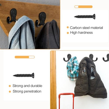 CBWLWJ 10 Pack Coat Hooks Wall Hooks for Hanging, Heavy Duty Double Prong Metal Hook Wall Mounted for Living Room, Bathroom, Kitchen, Bedroom for Coat, Bag, Scarf, Towel, Hat, Key, Cup (Black) - color: Black-10pack