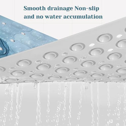 Marble Bath Tub Mat Non Slip, Green Blue Marble Non Slip Bath Mat for Shower, Large Washable Shower Mats for Showers with Drain Holes and Suction Cups,40 X 16 Inch - color: Green Blue Marble