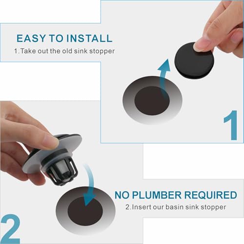 WELSAN Matte Black Bathroom Sink Drain Stopper 1 1/8"-1 1/2" Drain, 2 Pack | Bathroom Sink Stopper Replacement, Universal Pop-Up Drain Stopper Plug Strainer with Hair Catcher, Anti-Clogging Design - color: Matte Black-2