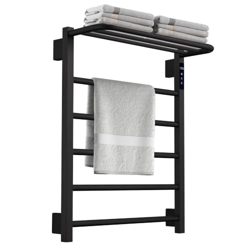 Heated Towel Racks, 5 Bars Towel Warmer with 24hr Timer Stainless Steel Wall Mounted Electric Towel Warmers for Bathroom (Black) - color: Black
