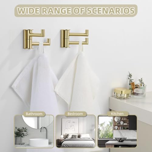 Angle Simple Swivel Hooks, Robe Towel Hook Brushed Gold, 2 Pack | Sturdy SUS304 Stainless Steel, Foldable Hand Towel Holder for Bathroom Kitchen Closet RV, Screws Wall Mount - color: Brushed Gold, size: 2 Pack