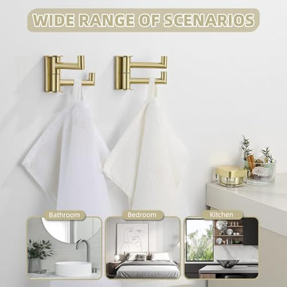 Angle Simple Swivel Hooks, Robe Towel Hook Brushed Gold, 2 Pack | Sturdy SUS304 Stainless Steel, Foldable Hand Towel Holder for Bathroom Kitchen Closet RV, Screws Wall Mount - color: Brushed Gold, size: 2 Pack