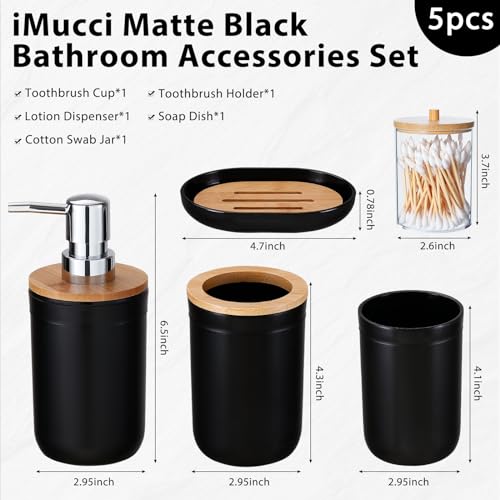 Bathroom Accessories Set 5Piece Black Bathroom Sets, Toothbrush Holder, Toothbrush Cup, Lotion Soap Dispenser, Soap Dish and Qtip Holder Bathroom Decor - style: Black