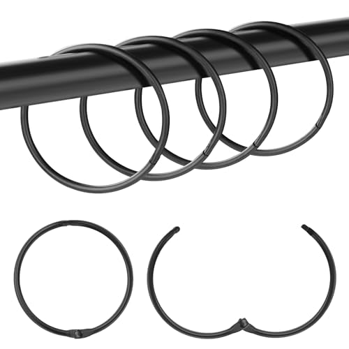 20Pcs Shower Curtain Hooks,Metal Round Shower Curtain Hooks Roman Rings | Rustproof Decorative Shower Curtain Rings for Bathroom, Bathtub, Window, Balcony (20, Black) - color: Round-black