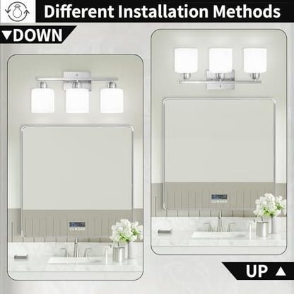 Brushed Nickel Bathroom Light Fixture, Anti-Rust Finish 3 Light Vanity Lights for Bathroom, Bath Lights with Milky White Frosted Glass Shades, E26 Socket - color: Nickel & Milky White Glass, size: 3-Light