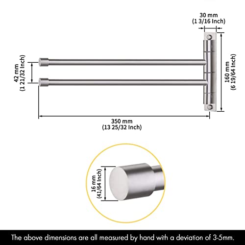 KES Bathroom Towel Bar 13.8 Inch, Swing Out 2-Arm, Wall Mounted | Holder, SUS304 Stainless Steel Brushed Finish, A2102S2-2 - color: Brushed Finish, size: 13.8-Inch (2 Bars)