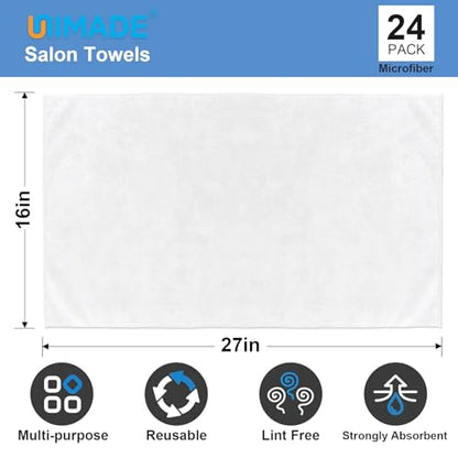24 Pack Hand Towels Set - Highly Absorbent and Quick Drying Microfiber Gym Towels, Premium Wash Cloths for Bathroom, Salon, Gym, Shower, Hotel, and Spa - 16x27 inch (White) | Quick Drying Premium Wash Cloths for Bathroom, Salon, Gym, Shower, Hotel, and Sp
