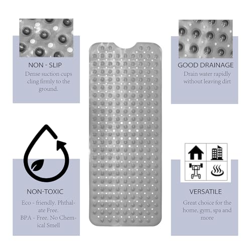 Non-Slip Bath Tub Mat, Extra Large 40x16 Inch Shower Mat with Suction Cups & Drain Holes, Quick Dry Soft Mat for Bathroom Floor Safety, Bubble Style, Gray - color: Gray