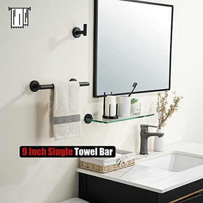 JQK Black Towel Bar, 12 Inch 304 Stainless Steel Thicken 0.8mm Hand Towel Rack, Bathroom Towel Holder Matte Black Wall Mount, Useable Length 9 Inch TB110L9-PB - color: Black, size: 12 Inch