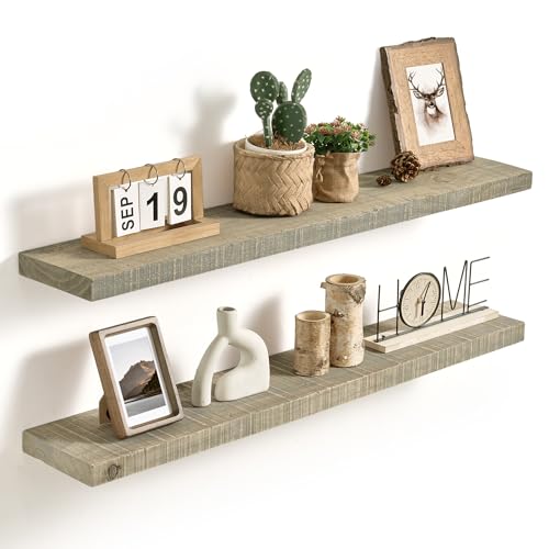Axeman 40 Inch Rustic Wooden Floating Shelves for Wall|Solid Reclaimed Wood Wall Mounted Shelves with Invisible Brackets for Books Bathroom Kitchen Storage|8 Inch Deep|2 Pack, Grey - color: Grey, size: 40inch