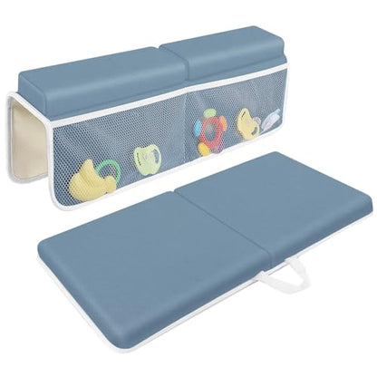 JJGoo Bath Kneeler with Elbow Rest Pad Set, 1.5 inch Kneeling Pad Mat for Bathtub Baby Bathing Parents, Painless Foam Mat with Toy Organizer Pockets, Non-Slip for Baby and Toddler Bathing - color: Blue