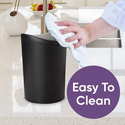 Superio Small Bathroom Trash Can with Lid, Modern Matte Black Mini Waste Bin with Swing Lid (1 1/2 Gallon, 6 Liter) Plastic Garbage Can for Kitchen, Bathroom, Bedroom, Office, Under Desk (1) - color: Black