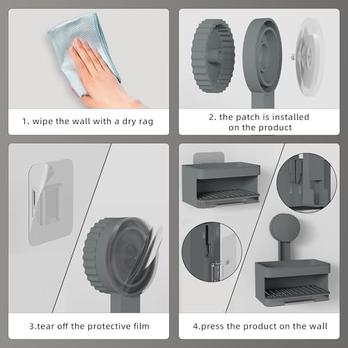 Soap Dish Holder,2 Pcs Suction Cup Soap Dishes，Wall Mounted Bar Self-Adhesive for Kitchen Shower,Soap Saver Tray with Drain for Bathroom (Gary) - color: Gary
