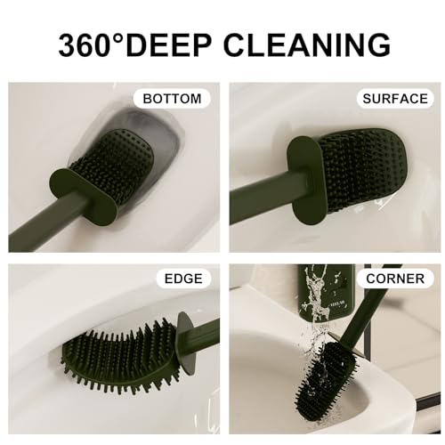 Toilet Brush and Holder Set - Wall Mounted Bathroom Scrub Brush, Toilet Bowl Brush and Plunger Set for Bathroom Cleaner (Green) - color: Green