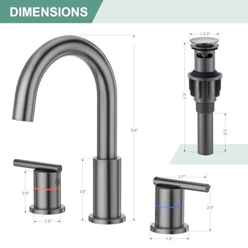 Faustina Gery Bathroom Faucet, 3 Hole, 8 Inch Widespread, 4 Inch Centerset, 2-Handle Stainless Steel - color: Gery, style: Modern Widespread